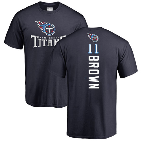 Tennessee Titans Men Navy Blue A.J. Brown Backer NFL Football #11 T Shirt